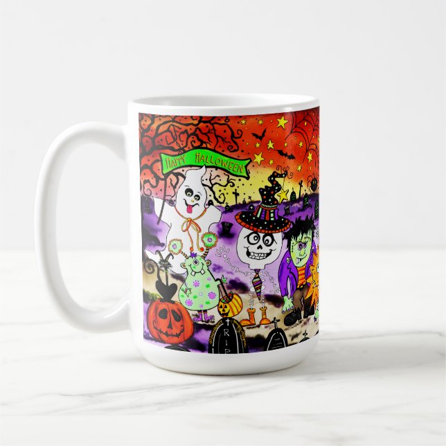 Caneca De Café Truque ou tratadores bonitos diversão no Dia das B (Esquerda)