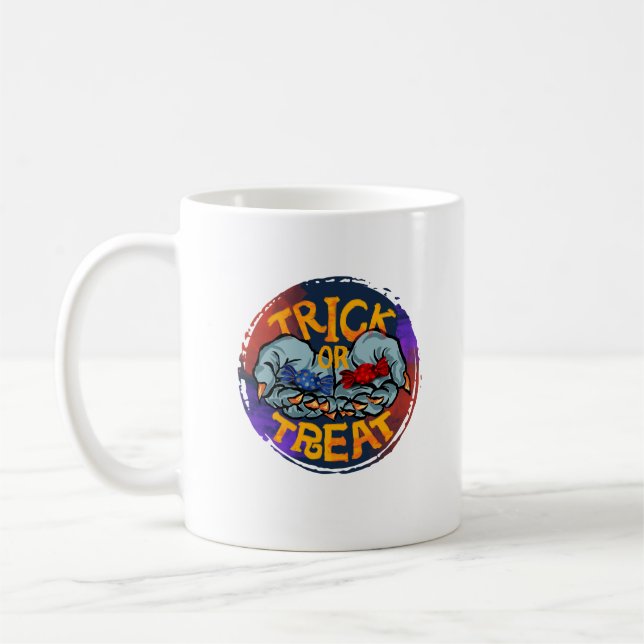 Caneca De Café Truque ou tratamento - Mão Zombie com doce (Esquerda)