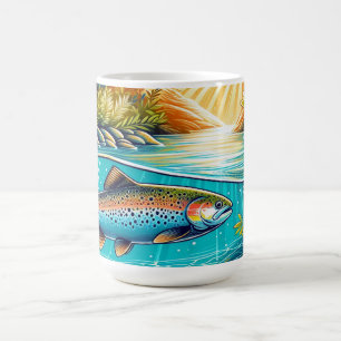 Caneca De Café Truta em uma Cena de Córrego Subaquático Exuberant