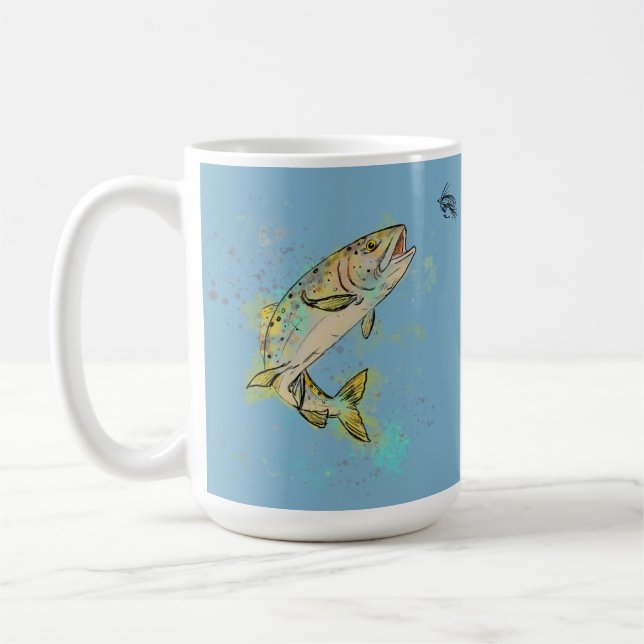 Caneca De Café Truta personalizada do arco-íris 15oz. Mata Cerâmi (Esquerda)