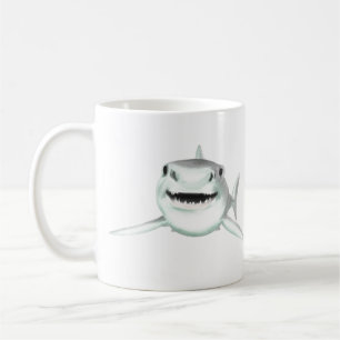 Caneca De Café tubarão aquarela sorrindo animal oceano cinza verd