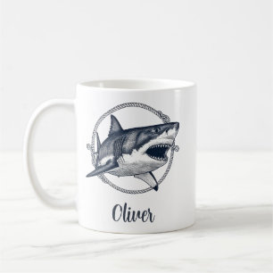 Caneca De Café Tubarão Branco Grande Vintage Náutico