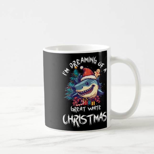 Caneca De Café Tubarão Natal Santa Hat Papais noeis Natal Tubarão (Direita)