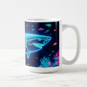 Caneca De Café Tubarão-neon colorido