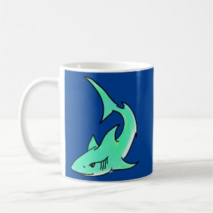 Caneca De Café tubarão sorridente desenho animado azul verde ocea
