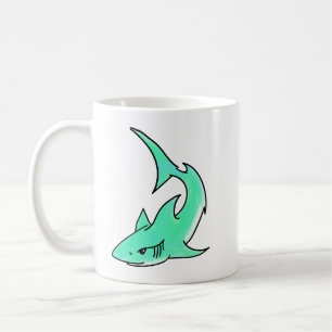 Caneca De Café tubarão sorridente desenho animado azul verde ocea
