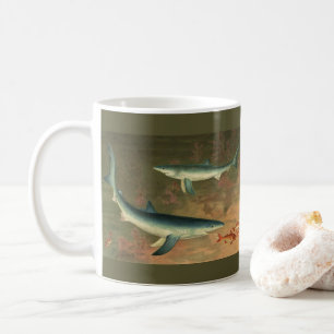 Caneca De Café Tubarões-Azuis Comendo Peixes, Vida Marinha Antiga