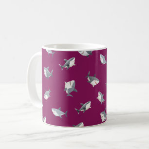 Caneca De Café Tubarões de Aquarela Espalhados em Rosa Escuro