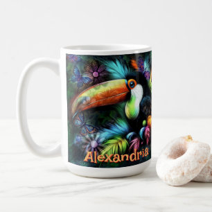 Caneca De Café Tucano de Pássaro Abstrato Caprichoso Personalizad