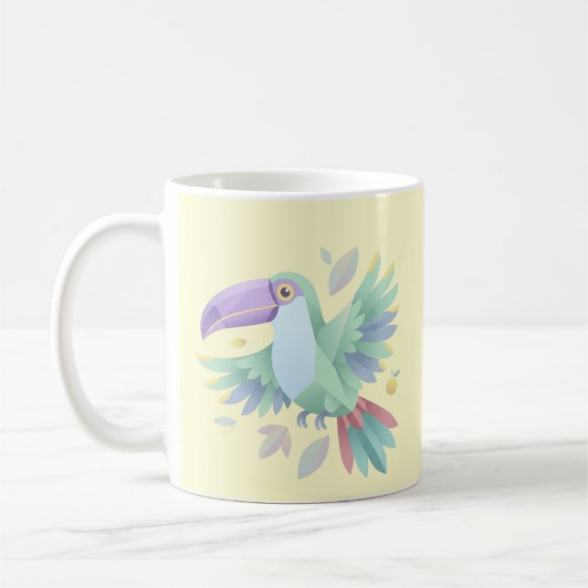 Caneca De Café Tucano Geométrico em Pastel – Voo Tropical Minimal (Esquerda)