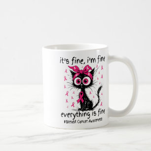 Caneca De Café Tudo bem, estou bem preto Fita de Fita Rosa Fita C