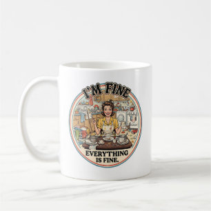 Caneca De Café Tudo está Bem Humor Retrô Divertido de Dona de C