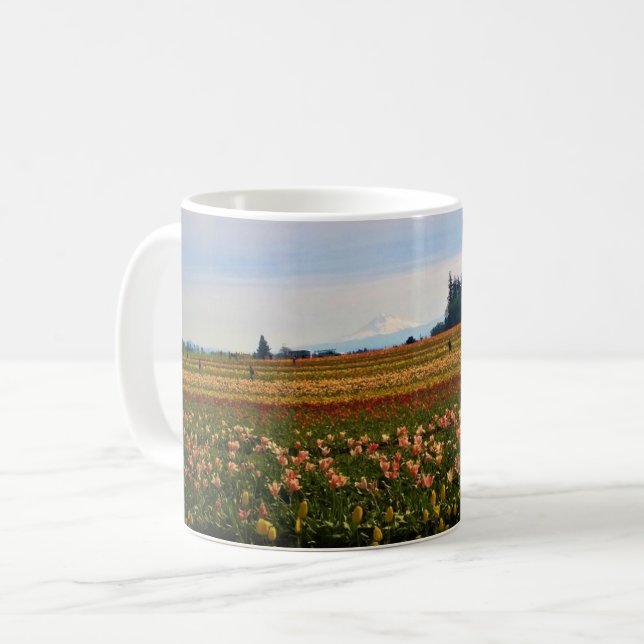 Caneca De Café Tulip Field com Mt. Hood, Oregon (Frente Esquerda)