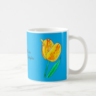 Caneca De Café Tulipa Amarela Única com Destaques Vermelhos