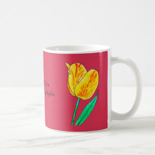 Caneca De Café Tulipa Amarela Única com Destaques Vermelhos