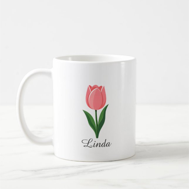 Caneca De Café Tulipa Rosa Moderna Flor (Esquerda)