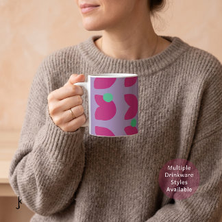 Caneca De Café Tulipa Rosa Vibrante dos Anos 70 com Pontos Verdes