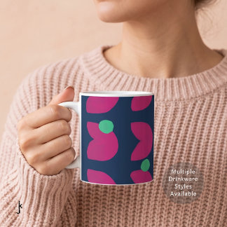 Caneca De Café Tulipa Rosa Vibrante dos Anos 70 com Pontos Verdes