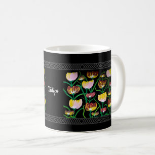 Caneca De Café Tulipas Abstratas Multi-Coloridas