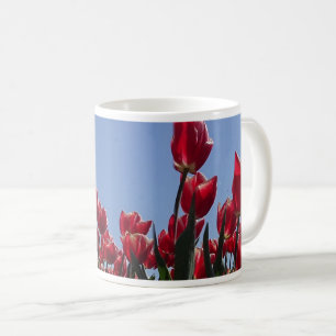 Caneca De Café Tulipas brancas e vermelhas Campo Panorâmica Café