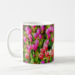 Caneca De Café Tulipas brancas e vermelhas rosa do Monte Vernon