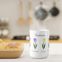 Caneca De Café Tulipas coloridas arco-íris traços de autismo posi