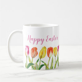 Caneca De Café Tulipas Coloridas Feliz Páscoa