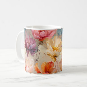 Caneca De Café Tulipas Coloridas Padrão Floral de Aquarela