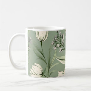 Caneca De Café Tulipas Com Folhas Em Verde Leve