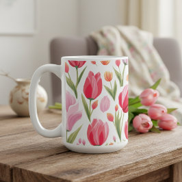 Caneca De Café Tulipas Cor De Água, Cor De Água, Brilhante E Chee