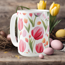 Caneca De Café Tulipas Cor De Água, Cor De Água, Brilhante E Chee