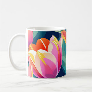 Caneca De Café Tulipas de pop art vibrantes e energéticas
