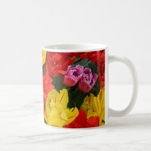 Caneca De Café Tulipas de primavera vermelho e amarelo