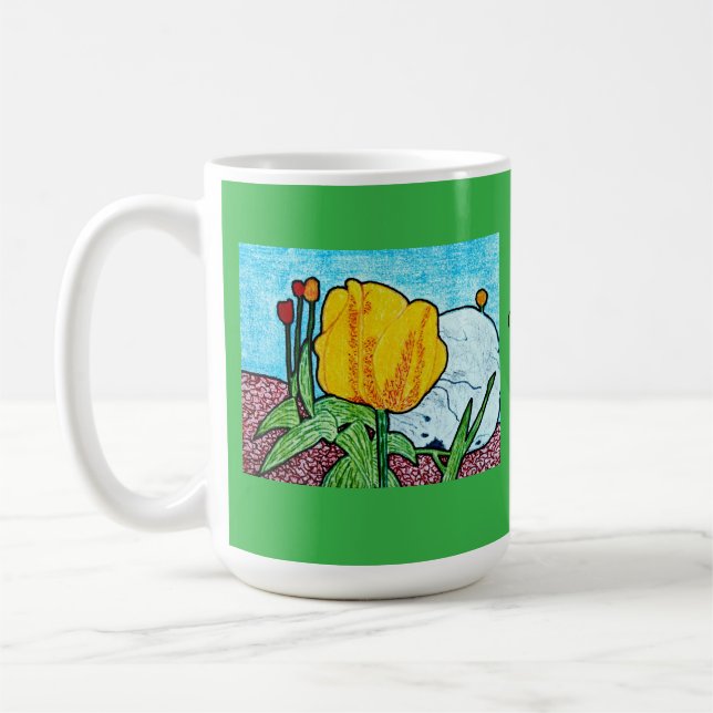 Caneca De Café Tulipas em um Jardim Kelly Verde (Esquerda)