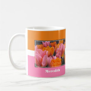 Caneca De Café Tulipas Laranja Rosa no Dia das Mães Personalizado