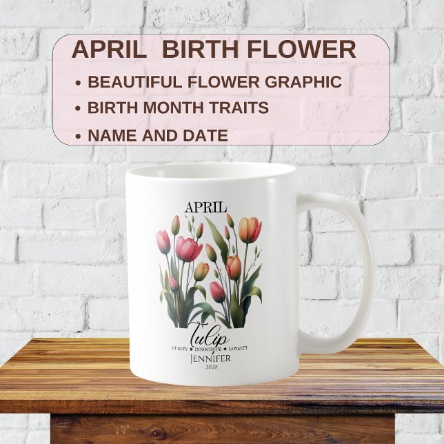 Caneca De Café Tulipas personalizáveis da flor de aniversário de  (Criador carregado)
