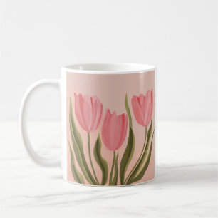Caneca De Café Tulipas Rosa Bonito Painteramente