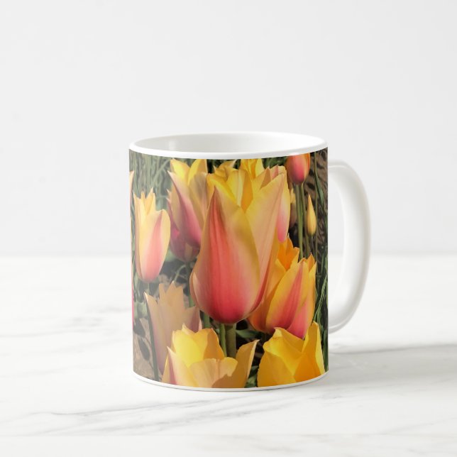 Caneca De Café Tulipas Rosa e Amarelo (Frente Esquerda)