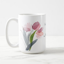Caneca De Café Tulipas Rosa Folhas Brancas Melhor Madrasta do Mun