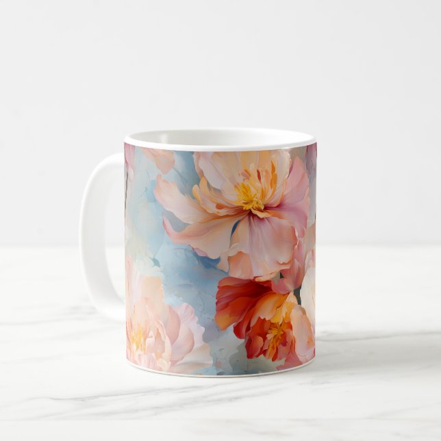 Caneca De Café Tulipas Rosa Padrão Floral de Aquarela (Frente Esquerda)