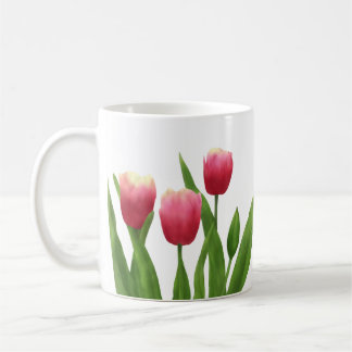 Caneca De Café Tulipas Vermelhas com Greenery