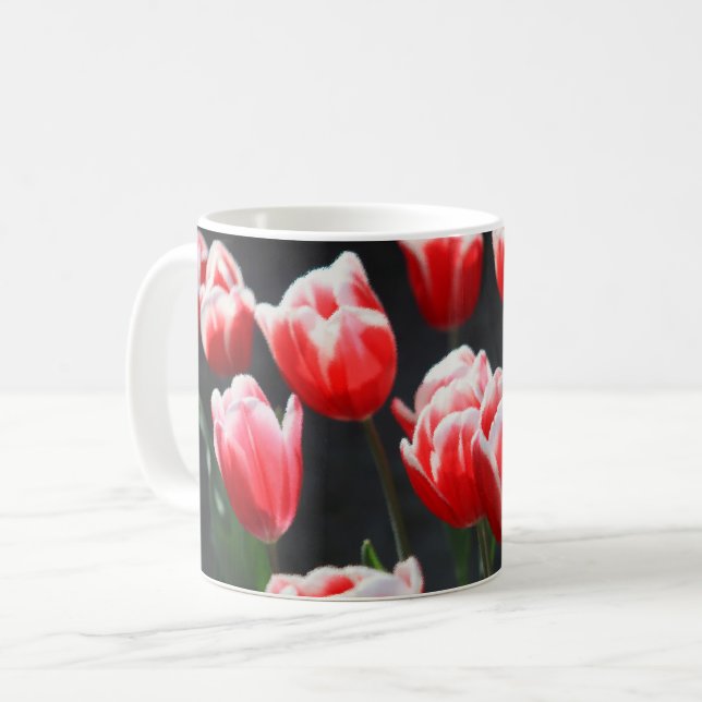Caneca De Café Tulipas vermelhas e brancas (Frente Esquerda)