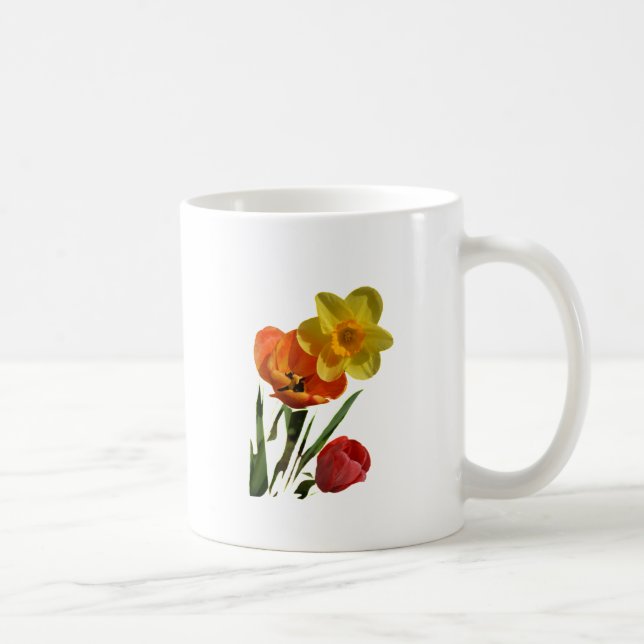 Caneca De Café Tulipas vermelhas e flores daffodil amarelas (Direita)
