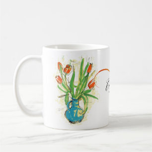 Caneca De Café Tulipas vermelhas em Monogrammed floral do