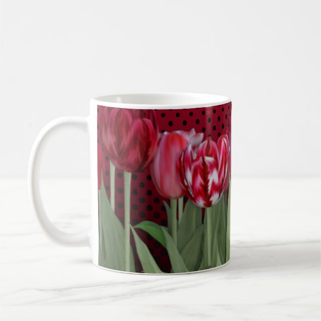 Caneca De Café Tulipas Vermelhas no Gradiente (Esquerda)