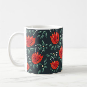 Caneca De Café Tulipas Vermelhas Whimsical Arte Floral - Abstrato