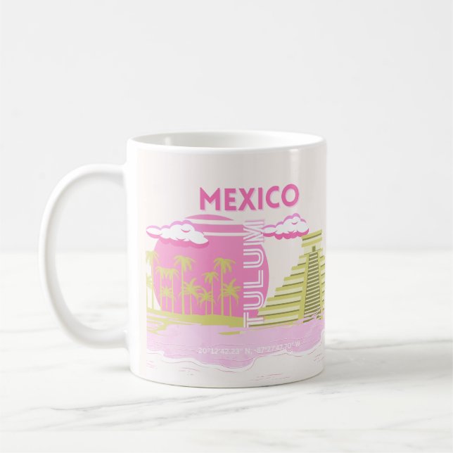 Caneca De Café Tulum, México, Arte de Viagem, Rosa (Esquerda)