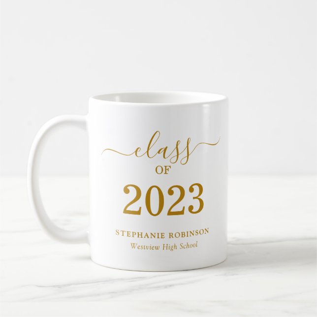Caneca De Café Turma de 2023 Letra Moderna Dourada Formatura  (Esquerda)