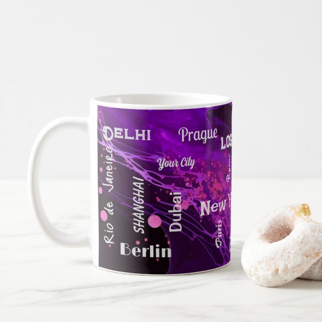 Caneca De Café turma de mármore roxo Mega cidade (Com Donut)