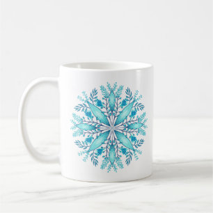 Caneca De Café Turquesa Azul Flocos de neve de inverno azul